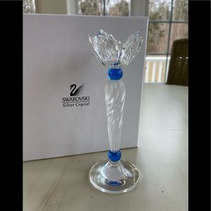 Swarovski Silver Crystal Blue Flower Candleholder